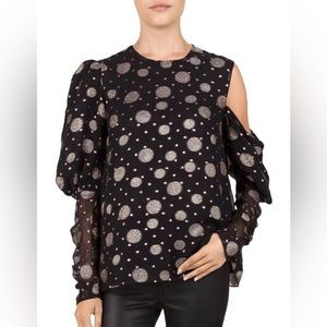 The Kooples Tutti Frutti Spots Silk Single Cold Shoulder Blouse Top size S